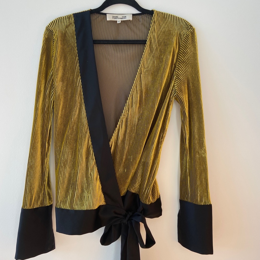 Diane Von Furstenberg Mustard Velvet Blouse XS